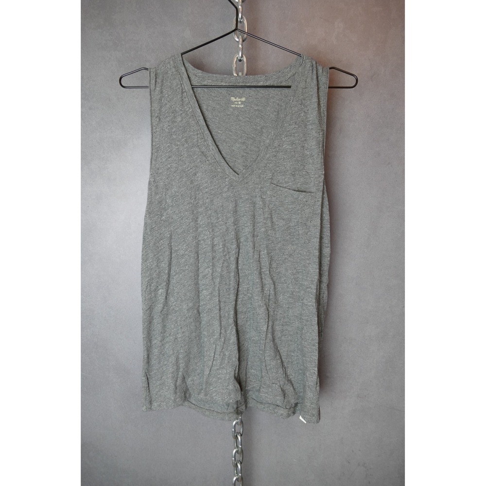 Madewell Womens Tank Top Heather Gray V Neck Sleeveless Pocket Casual Size M‎